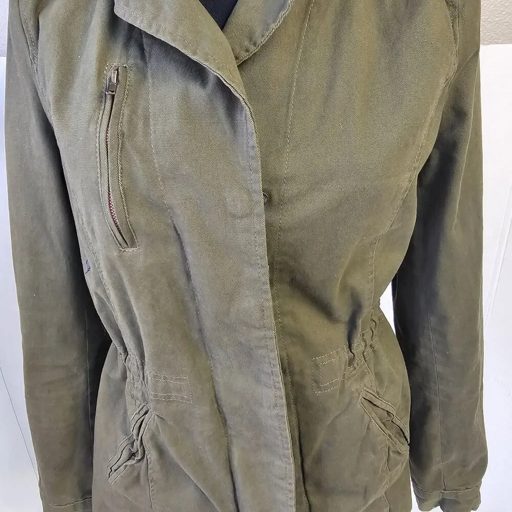 Womens Olive & Oak Olive Green 100% Cotton Utility  Jacket Sz Small  Zip O0265